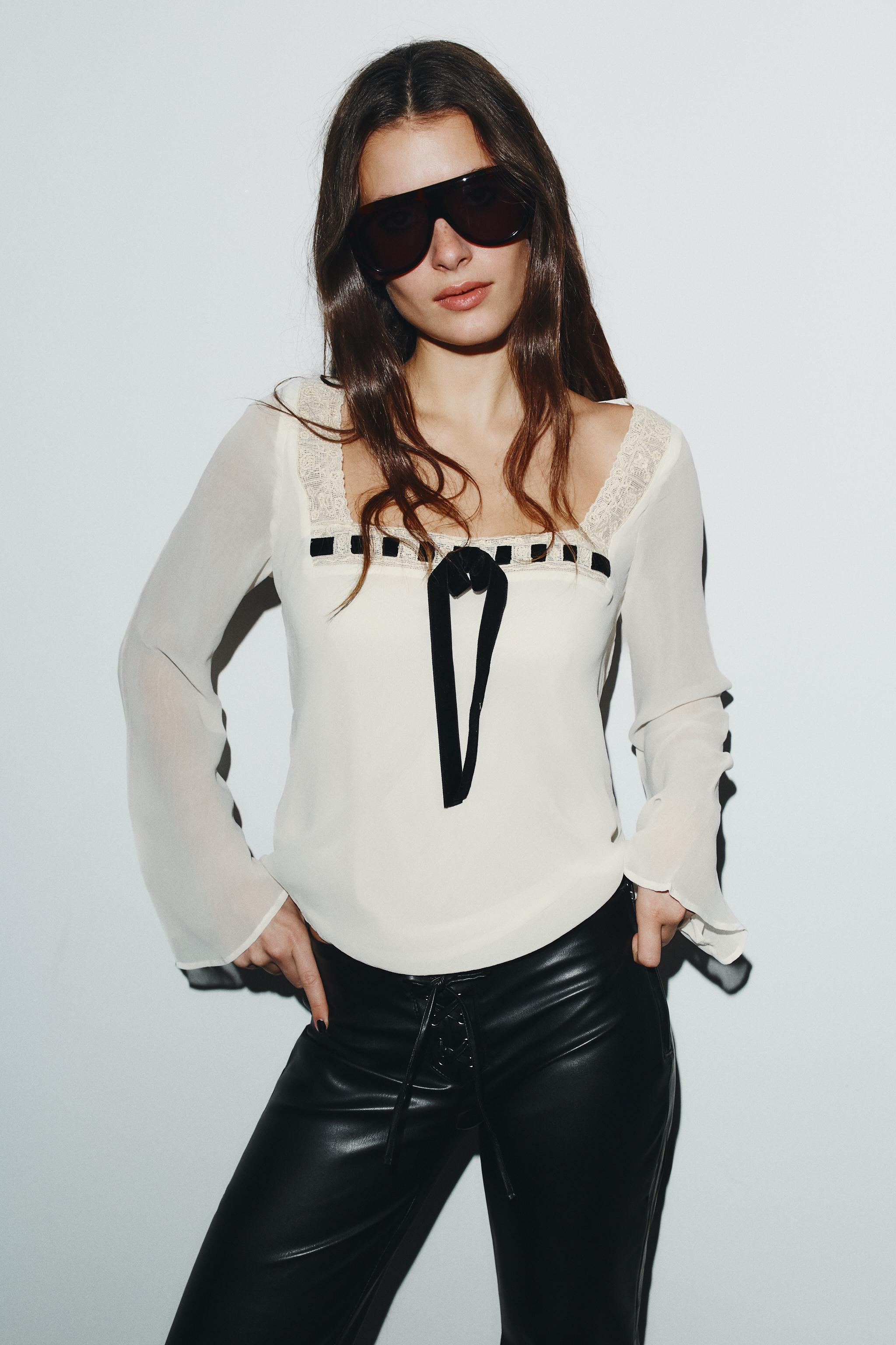 GEORGETTE LACE BOW SHIRT